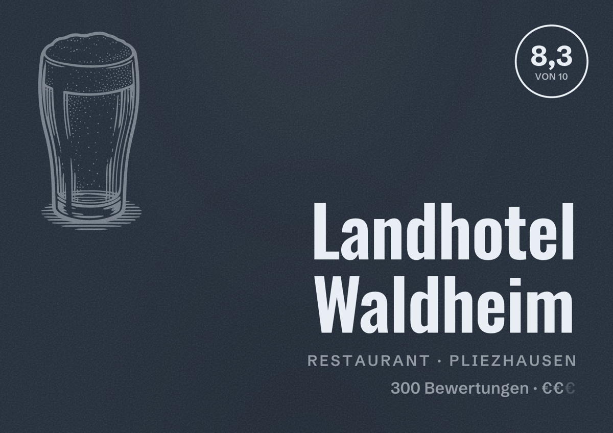Illustriertes Poster von Landhotel Waldheim, Restaurant in Pliezhausen: Bewertung 8,3 von 10 aus 300 Bewertungen, Preisniveau €€