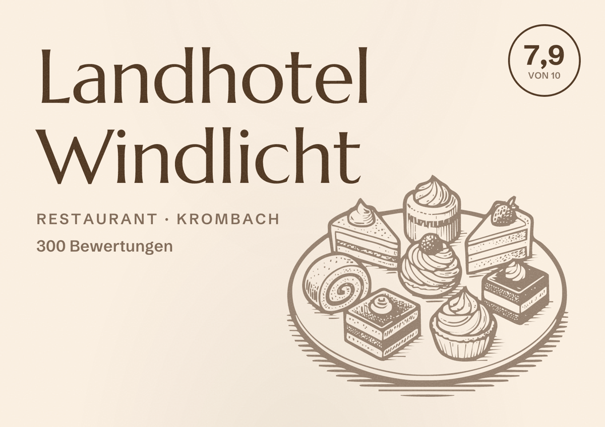 Illustriertes Poster von Landhotel Windlicht, Restaurant in Krombach: Bewertung 7,9 von 10 aus 300 Bewertungen