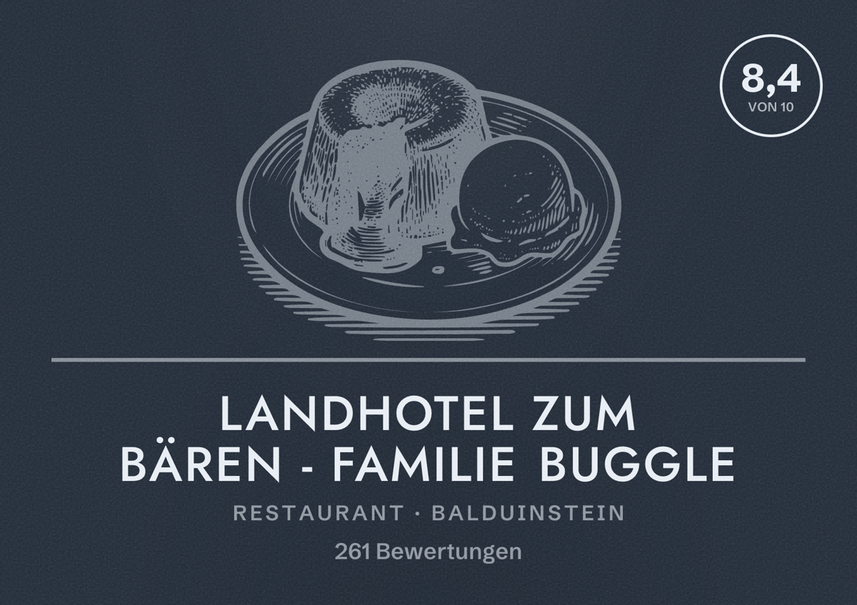 Illustriertes Poster von Landhotel zum Bären - Familie Buggle, Restaurant in Balduinstein: Bewertung 8,4 von 10 aus 261 Bewertungen