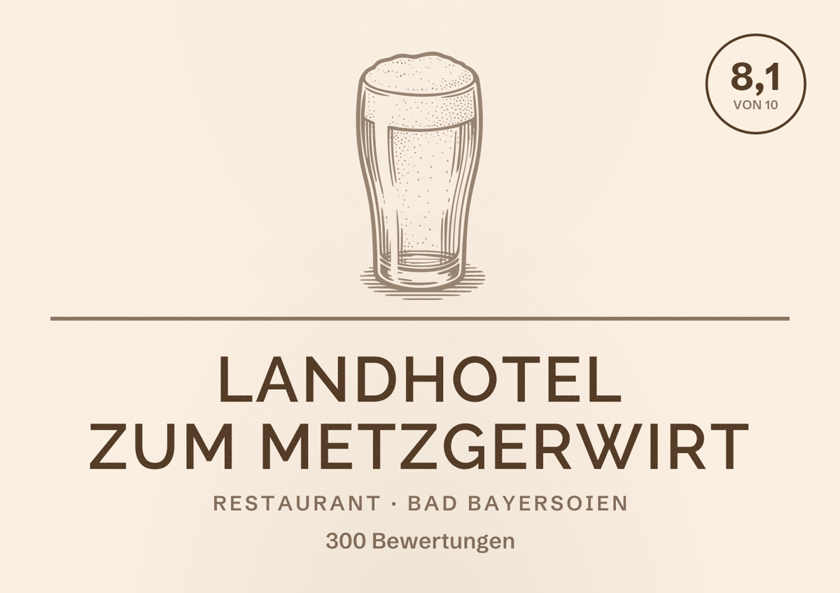 Illustriertes Poster von Landhotel zum Metzgerwirt, Restaurant in Bad Bayersoien: Bewertung 8,1 von 10 aus 300 Bewertungen
