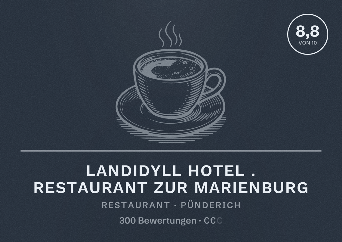 Illustriertes Poster von Landidyll Hotel . Restaurant Zur Marienburg, Restaurant in Pünderich: Bewertung 8,8 von 10 aus 300 Bewertungen, Preisniveau €€
