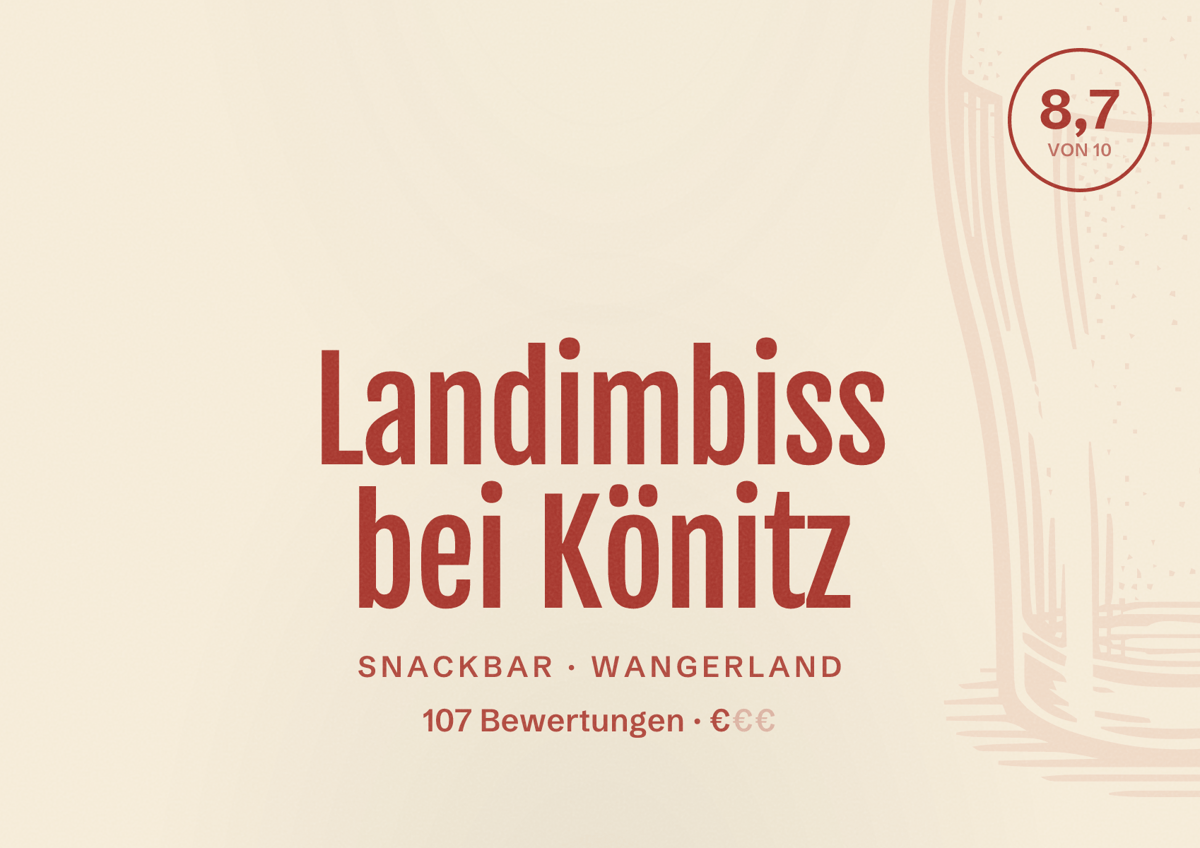Illustriertes Poster von Landimbiss bei Könitz, Snackbar in Wangerland: Bewertung 8,7 von 10 aus 107 Bewertungen, Preisniveau €
