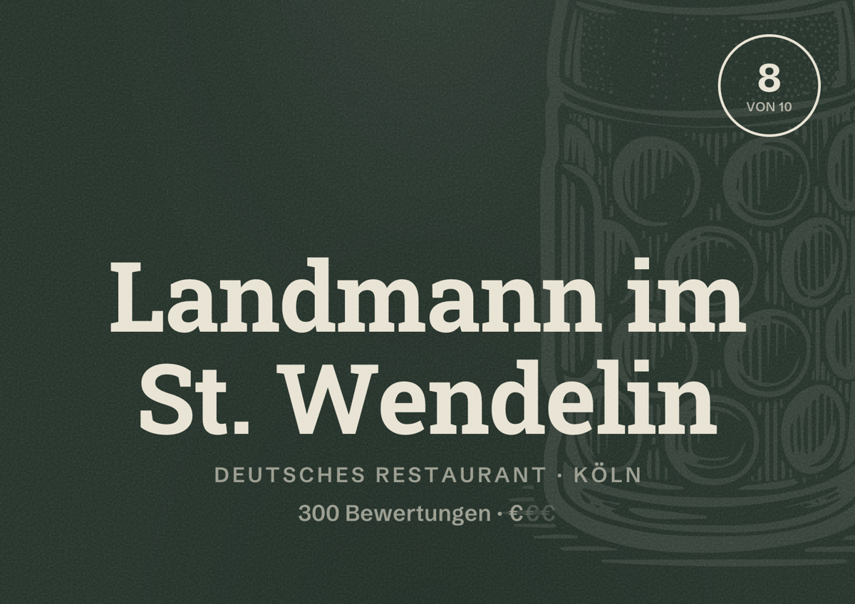 Illustriertes Poster von Landmann im St. Wendelin, Deutsches Restaurant in Köln: Bewertung 8,0 von 10 aus 300 Bewertungen, Preisniveau €
