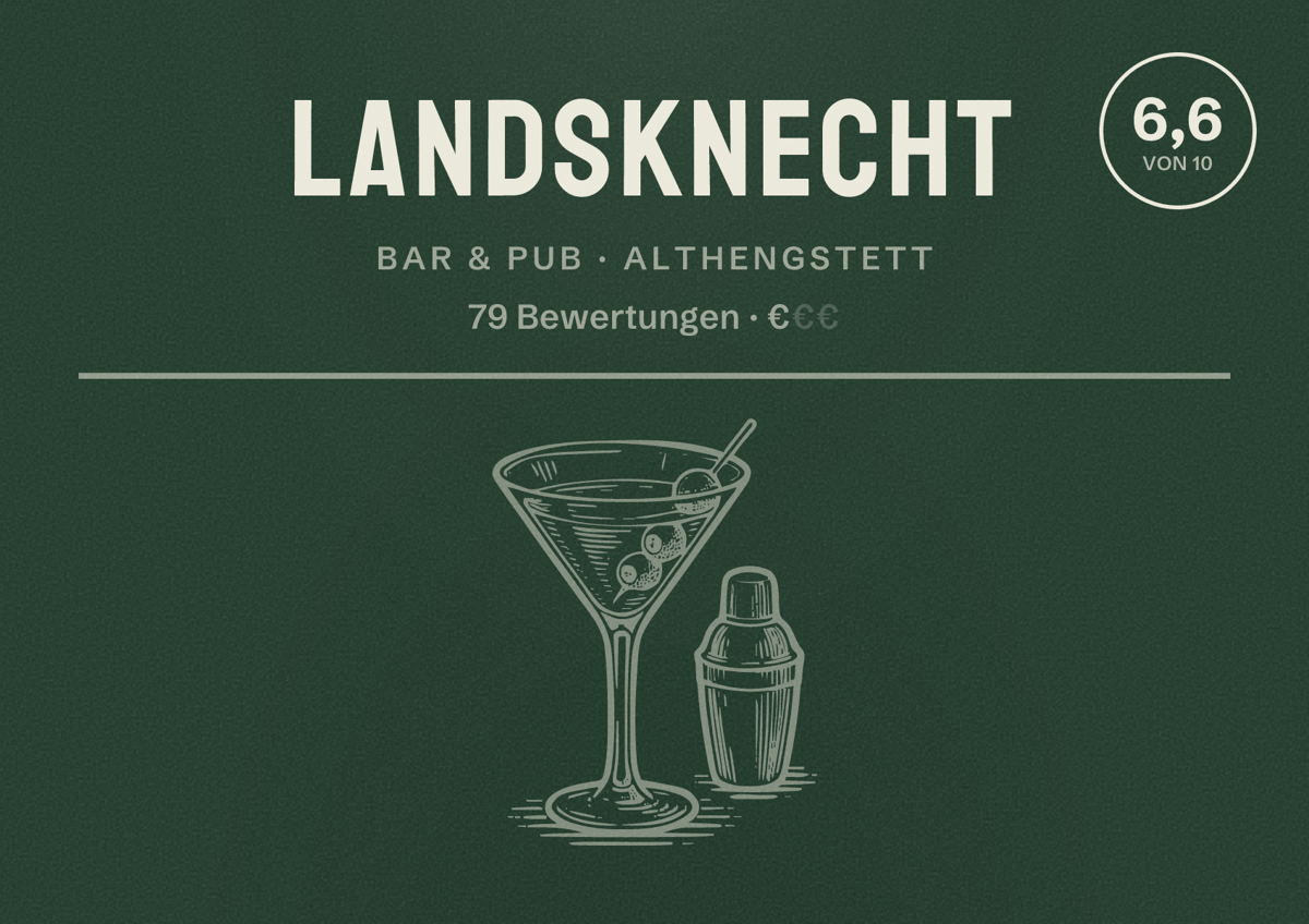 Illustriertes Poster von Landsknecht, Bar & Pub in Althengstett: Bewertung 6,6 von 10 aus 79 Bewertungen, Preisniveau €