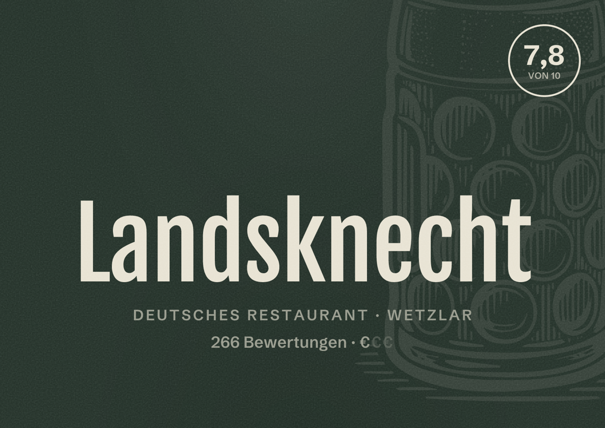 Illustriertes Poster von Landsknecht, Deutsches Restaurant in Wetzlar: Bewertung 7,8 von 10 aus 266 Bewertungen, Preisniveau €