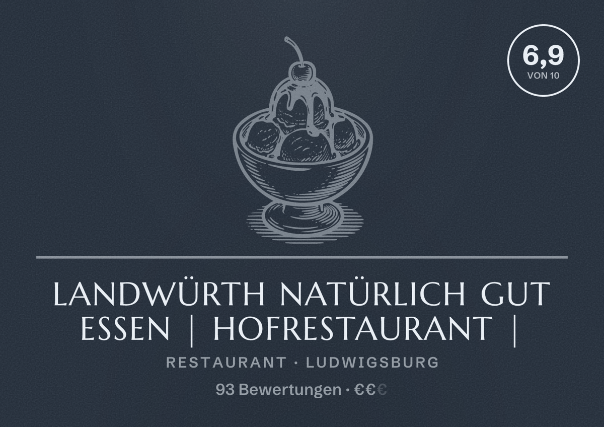 Illustriertes Poster von LandWürth natürlich gut essen | Hofrestaurant |, Restaurant in Ludwigsburg: Bewertung 6,9 von 10 aus 93 Bewertungen, Preisniveau €€