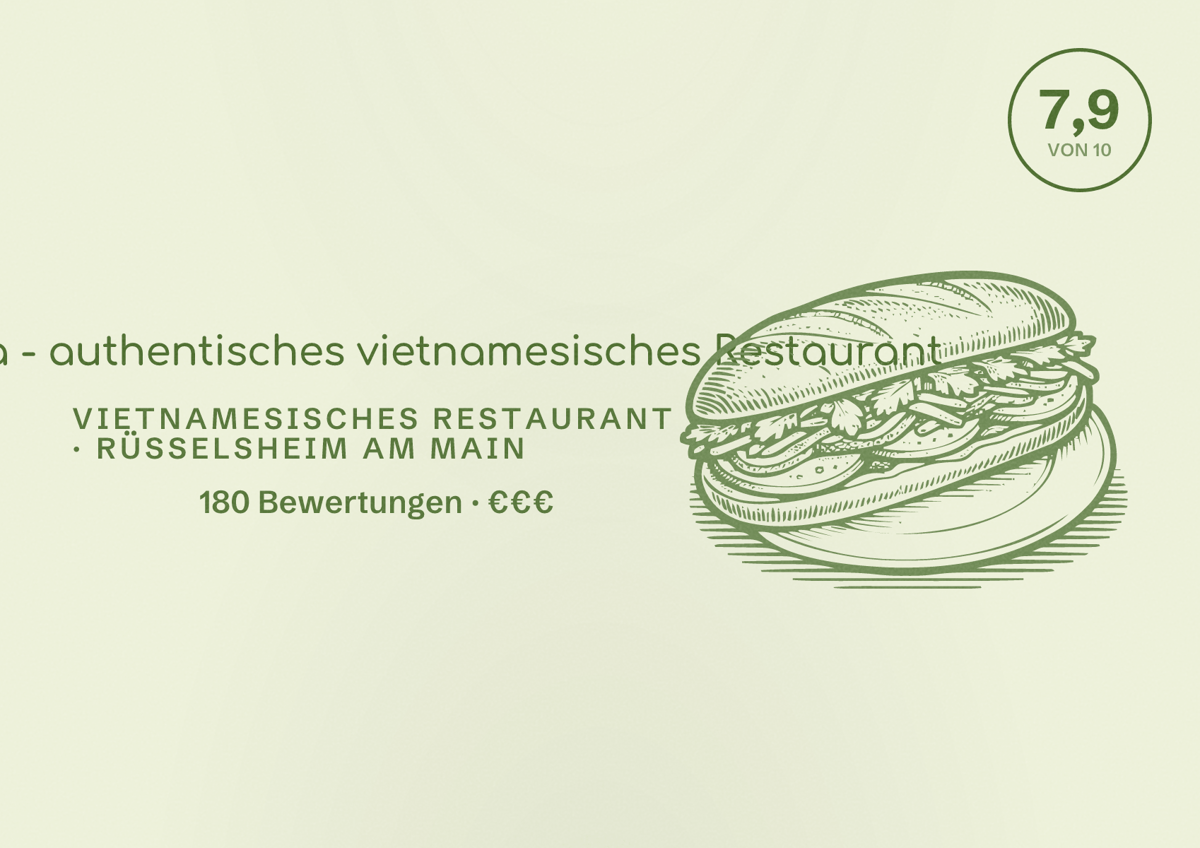 Illustriertes Poster von Lang Xua - authentisches vietnamesisches Restaurant, Vietnamesisches Restaurant in Rüsselsheim am Main: Bewertung 7,9 von 10 aus 180 Bewertungen, Preisniveau €€€