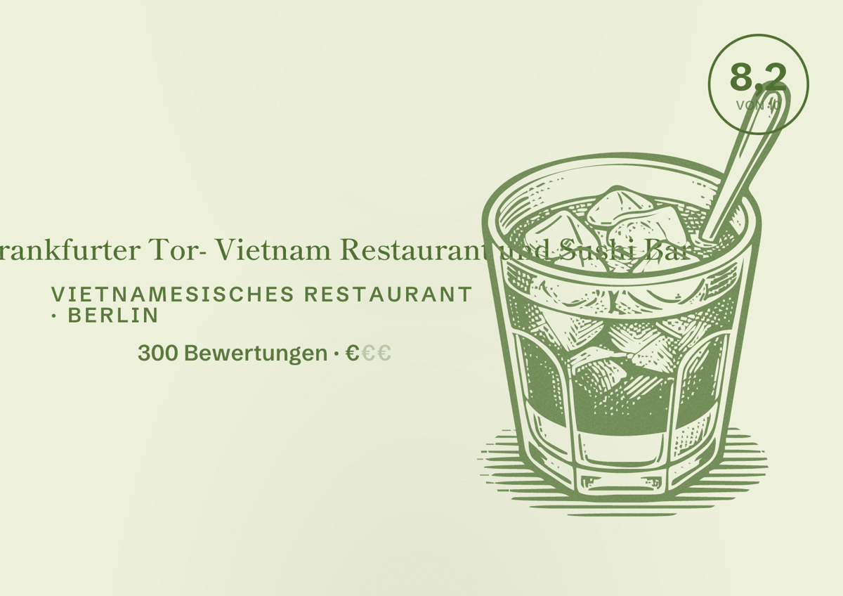 Illustriertes Poster von Lang Xua Frankfurter Tor- Vietnam Restaurant und Sushi Bar, Vietnamesisches Restaurant in Berlin: Bewertung 8,2 von 10 aus 300 Bewertungen, Preisniveau €