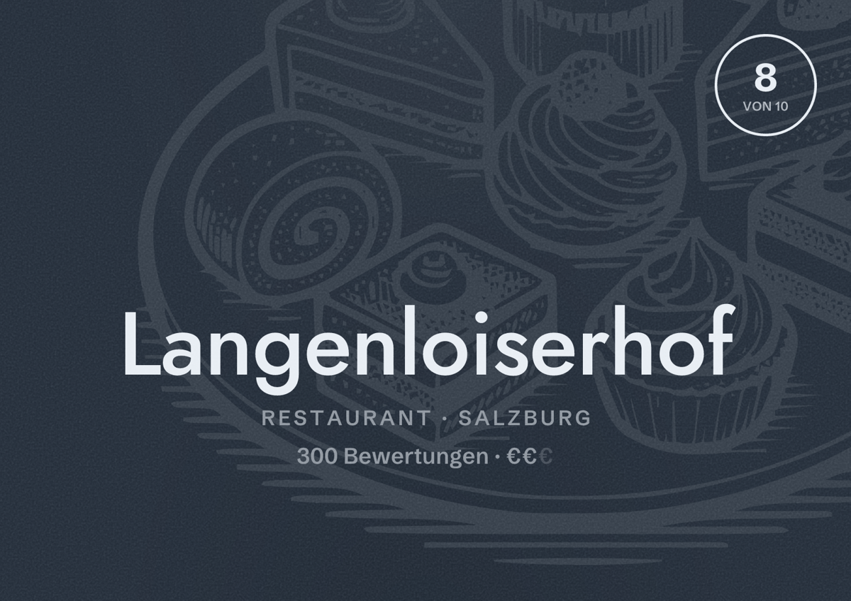 Illustriertes Poster von Langenloiserhof, Restaurant in Salzburg: Bewertung 8 von 10 aus 300 Bewertungen, Preisniveau €€
