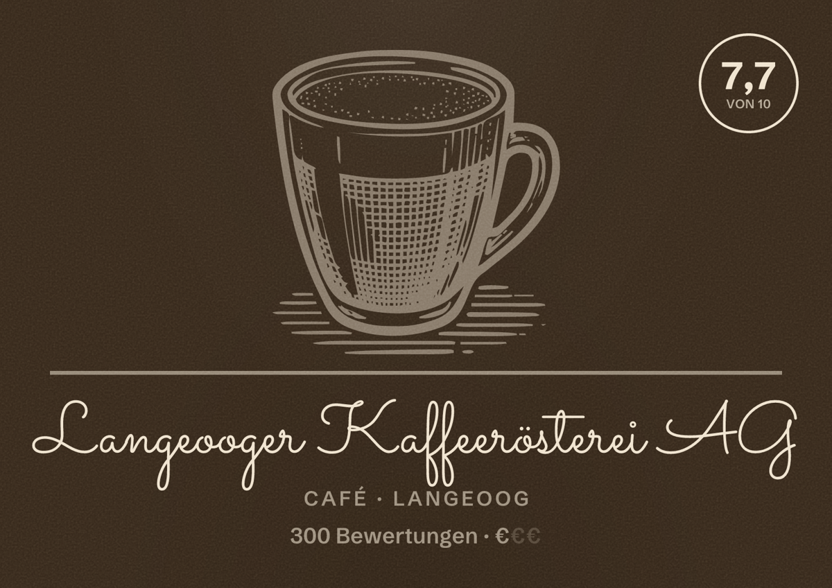 Illustriertes Poster von Langeooger Kaffeerösterei AG, Café in Langeoog: Bewertung 7,7 von 10 aus 300 Bewertungen, Preisniveau €