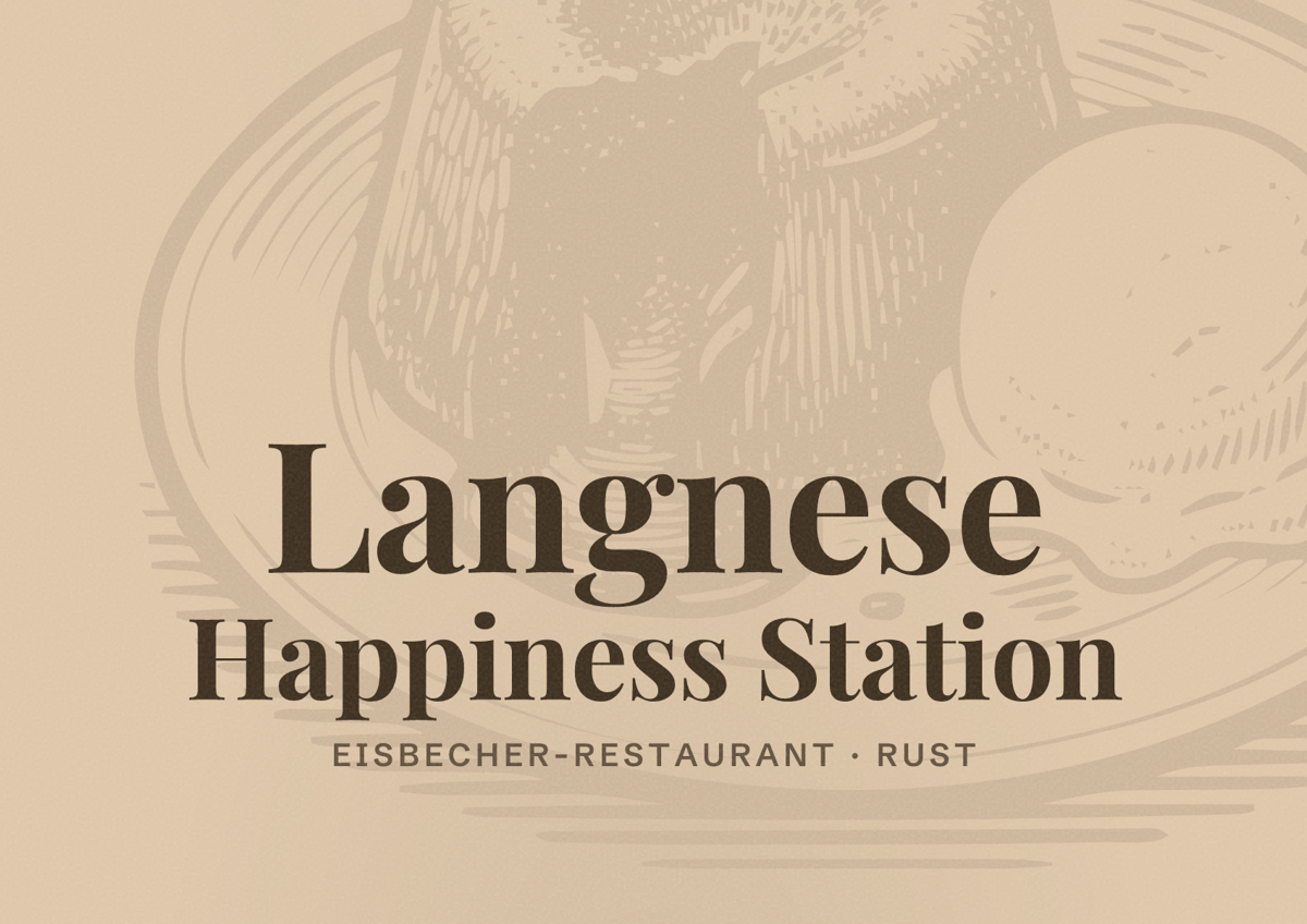 Illustriertes Poster von Langnese Happiness Station, Eisbecher-Restaurant in Rust