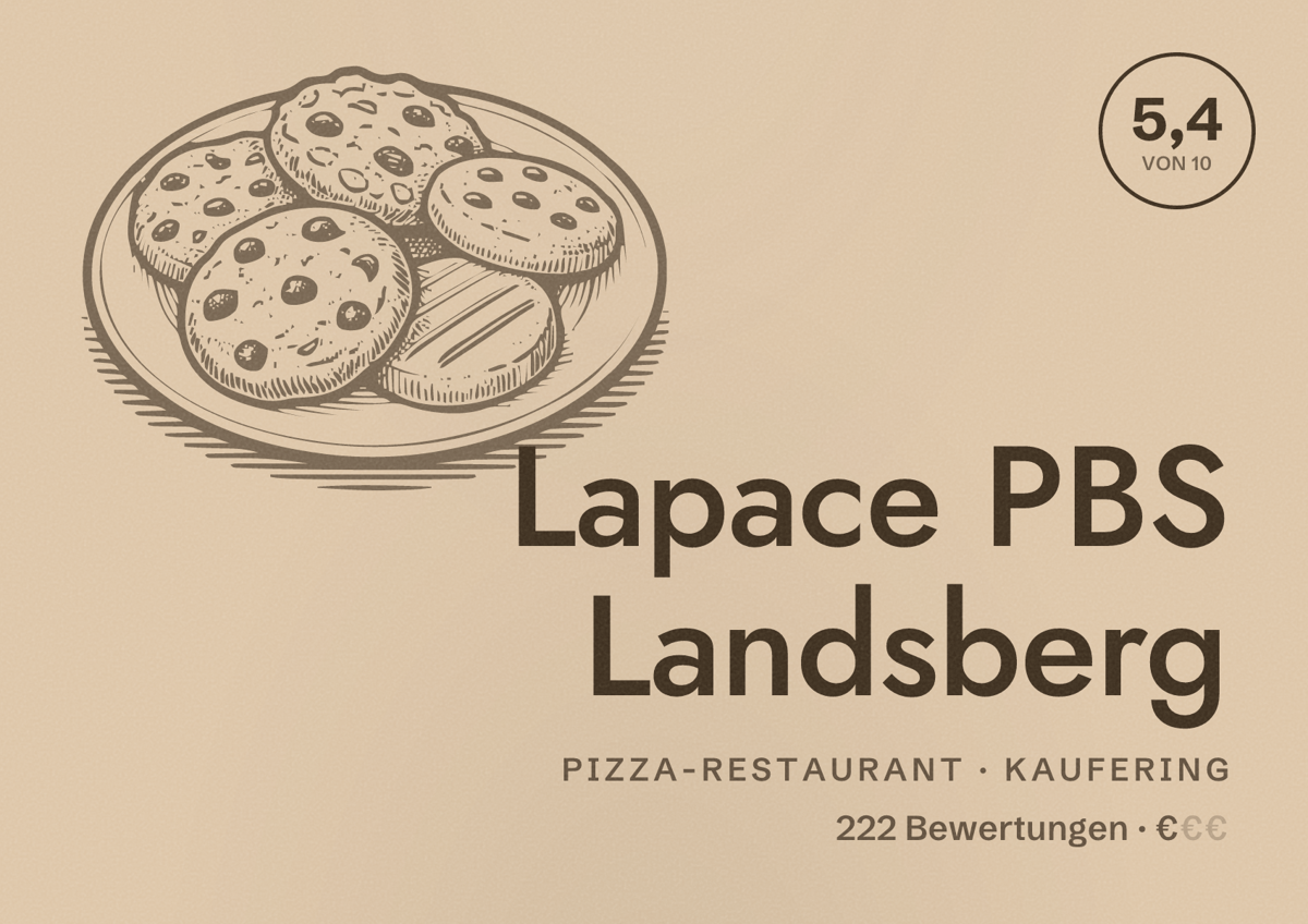Illustriertes Poster von Lapace PBS Landsberg, Pizza-Restaurant in Kaufering: Bewertung 5,4 von 10 aus 222 Bewertungen, Preisniveau €