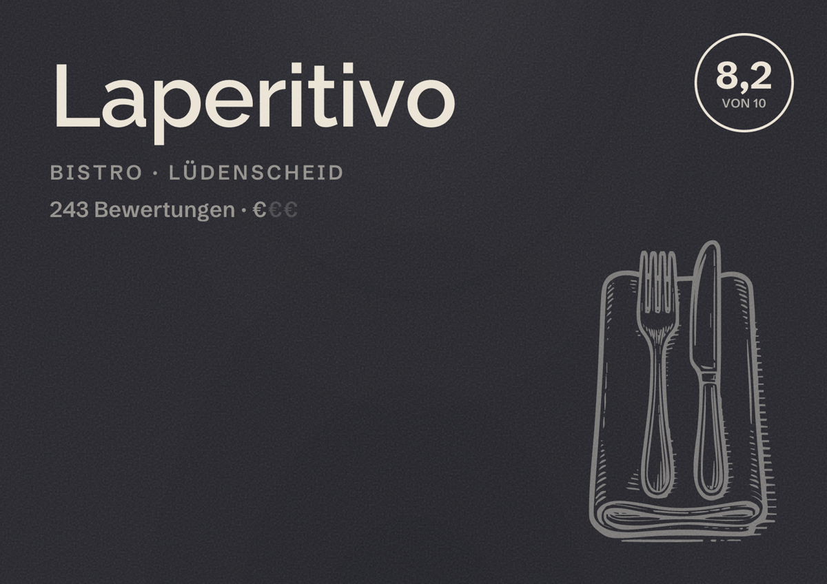 Illustriertes Poster von Laperitivo, Bistro in Lüdenscheid: Bewertung 8,2 von 10 aus 243 Bewertungen, Preisniveau €