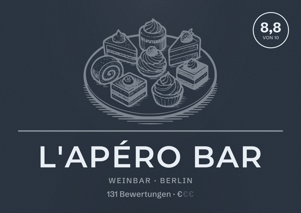 Illustriertes Poster von L'apéro Bar, Weinbar in Berlin: Bewertung 8,8 von 10 aus 131 Bewertungen, Preisniveau €