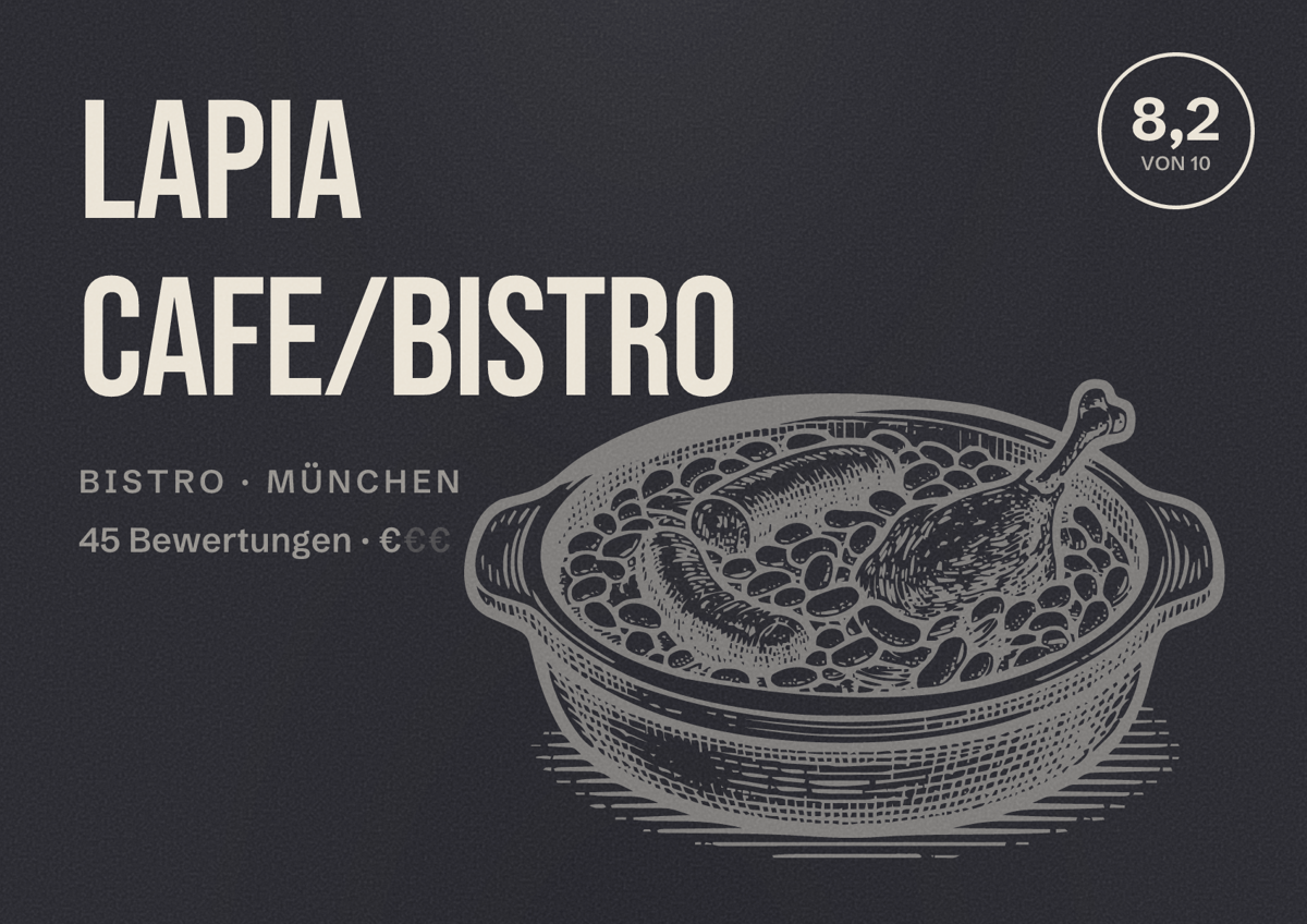 Illustriertes Poster von LaPia Cafe/Bistro, Bistro in München: Bewertung 8,2 von 10 aus 45 Bewertungen, Preisniveau €
