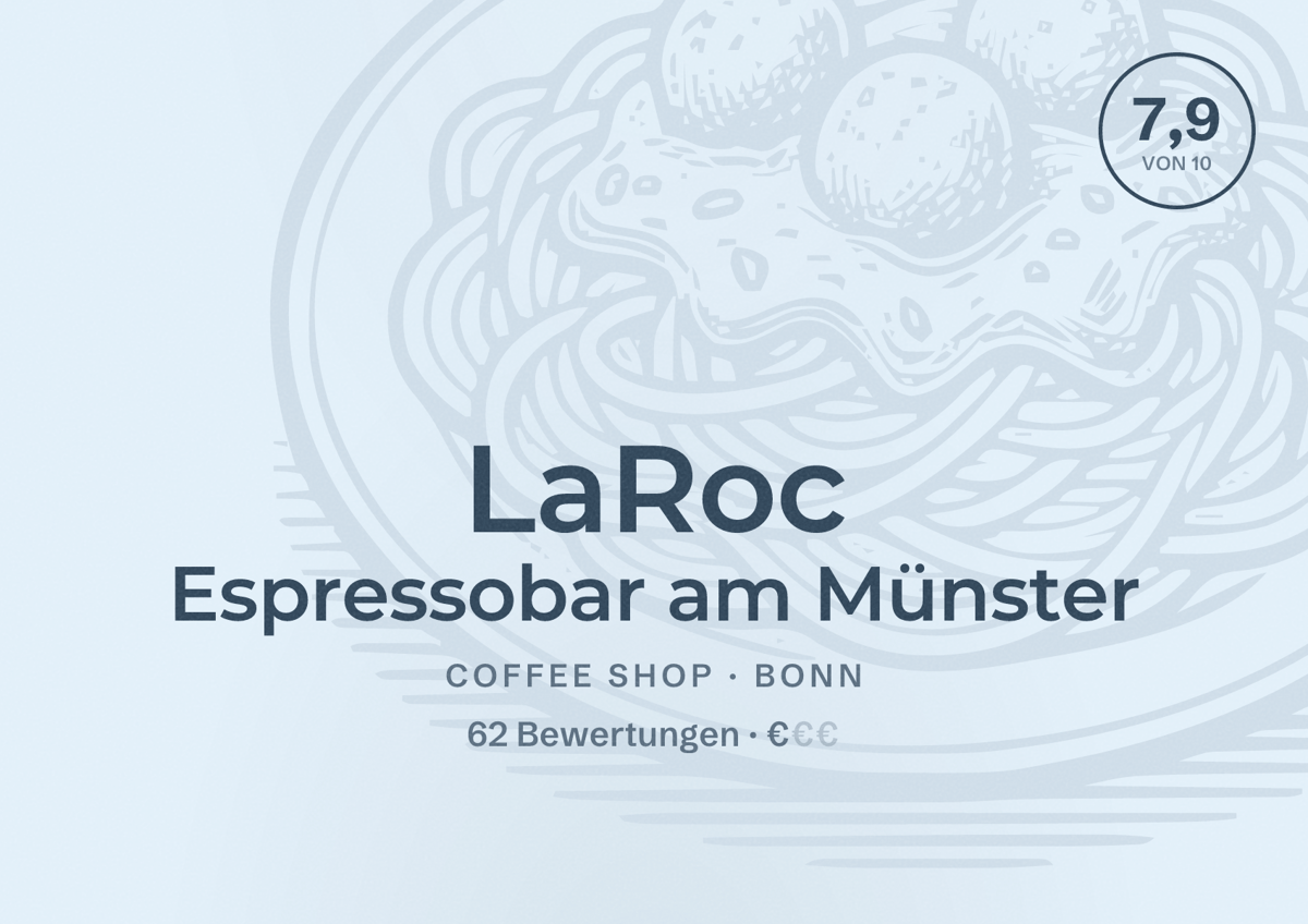 Illustriertes Poster von LaRoc Espressobar am Münster, Coffee Shop in Bonn: Bewertung 7,9 von 10 aus 62 Bewertungen, Preisniveau €