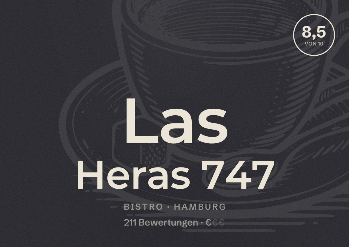Illustriertes Poster von Las Heras 747, Bistro in Hamburg: Bewertung 8,5 von 10 aus 211 Bewertungen, Preisniveau €