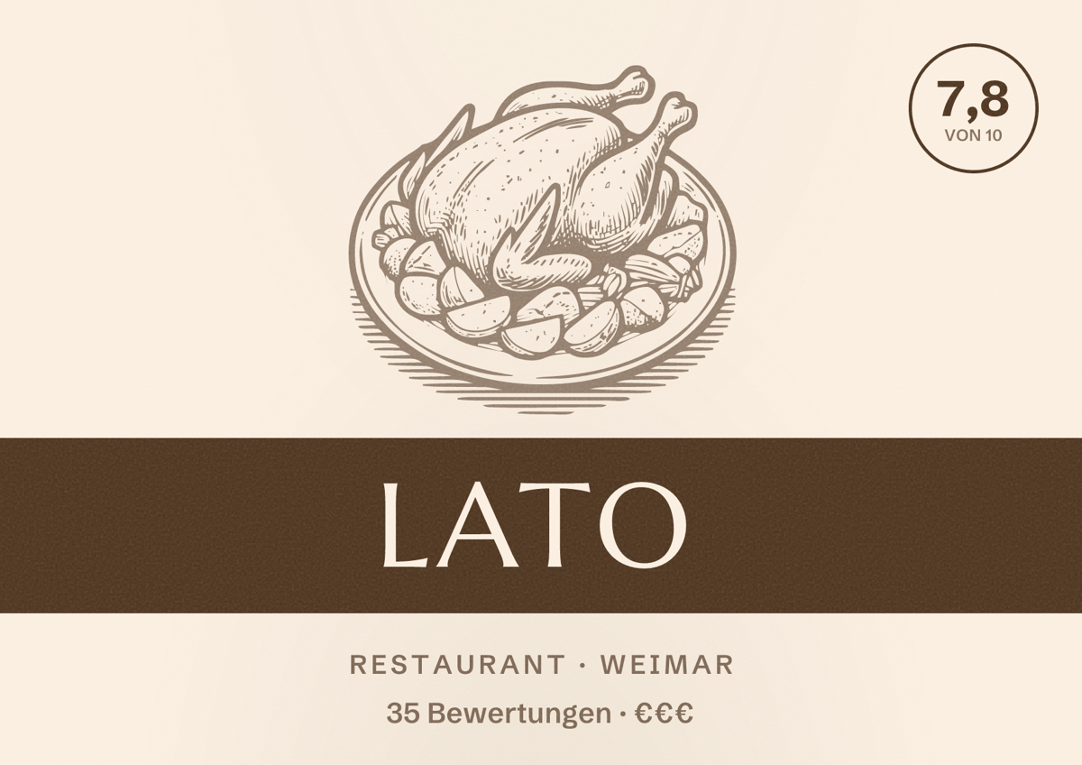 Illustriertes Poster von lato, Restaurant in Weimar: Bewertung 7,8 von 10 aus 35 Bewertungen, Preisniveau €€€