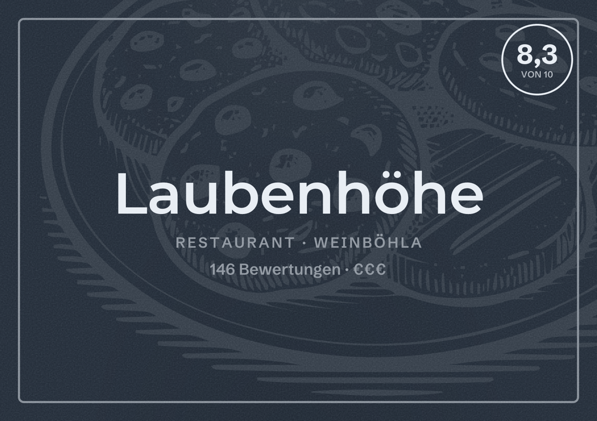 Illustriertes Poster von Laubenhöhe, Restaurant in Weinböhla: Bewertung 8,3 von 10 aus 146 Bewertungen, Preisniveau €€€