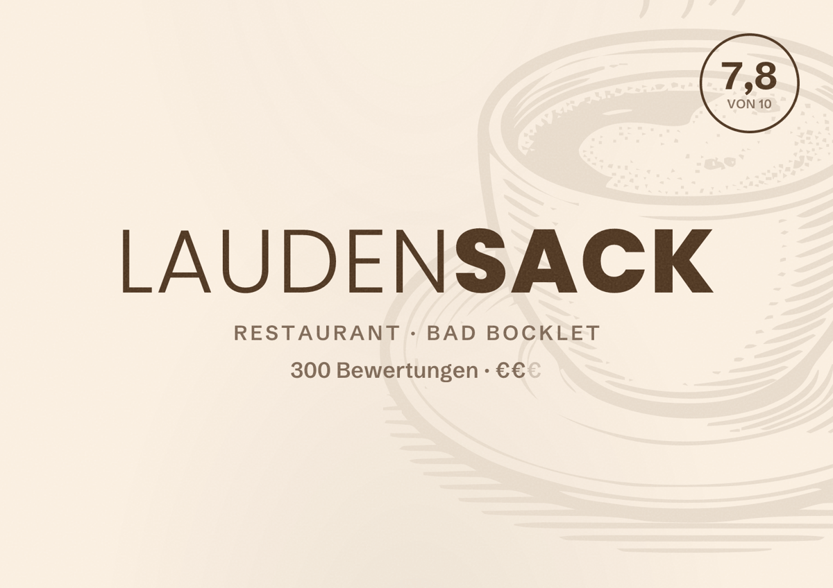 Illustriertes Poster von Laudensack, Restaurant in Bad Bocklet: Bewertung 7,8 von 10 aus 300 Bewertungen, Preisniveau €€