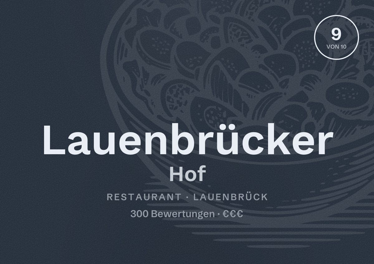 Illustriertes Poster von Lauenbrücker Hof, Restaurant in Lauenbrück: Bewertung 9 von 10 aus 300 Bewertungen, Preisniveau €€€