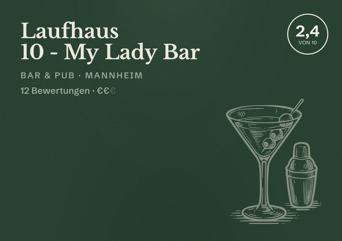 Illustriertes Poster von Laufhaus 10 - My Lady Bar, Bar & Pub in Mannheim: Bewertung 2,4 von 10 aus 12 Bewertungen, Preisniveau €€