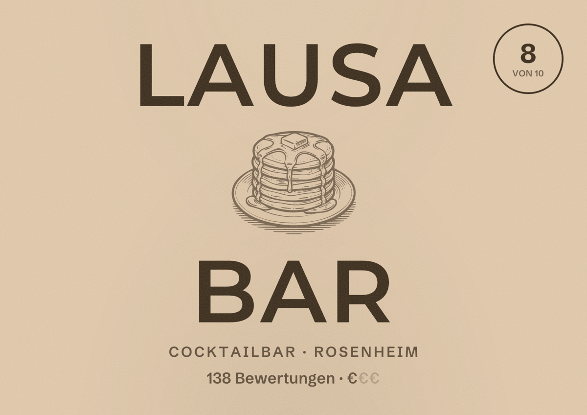Illustriertes Poster von Lausa Bar, Cocktailbar in Rosenheim: Bewertung 8 von 10 aus 138 Bewertungen, Preisniveau €