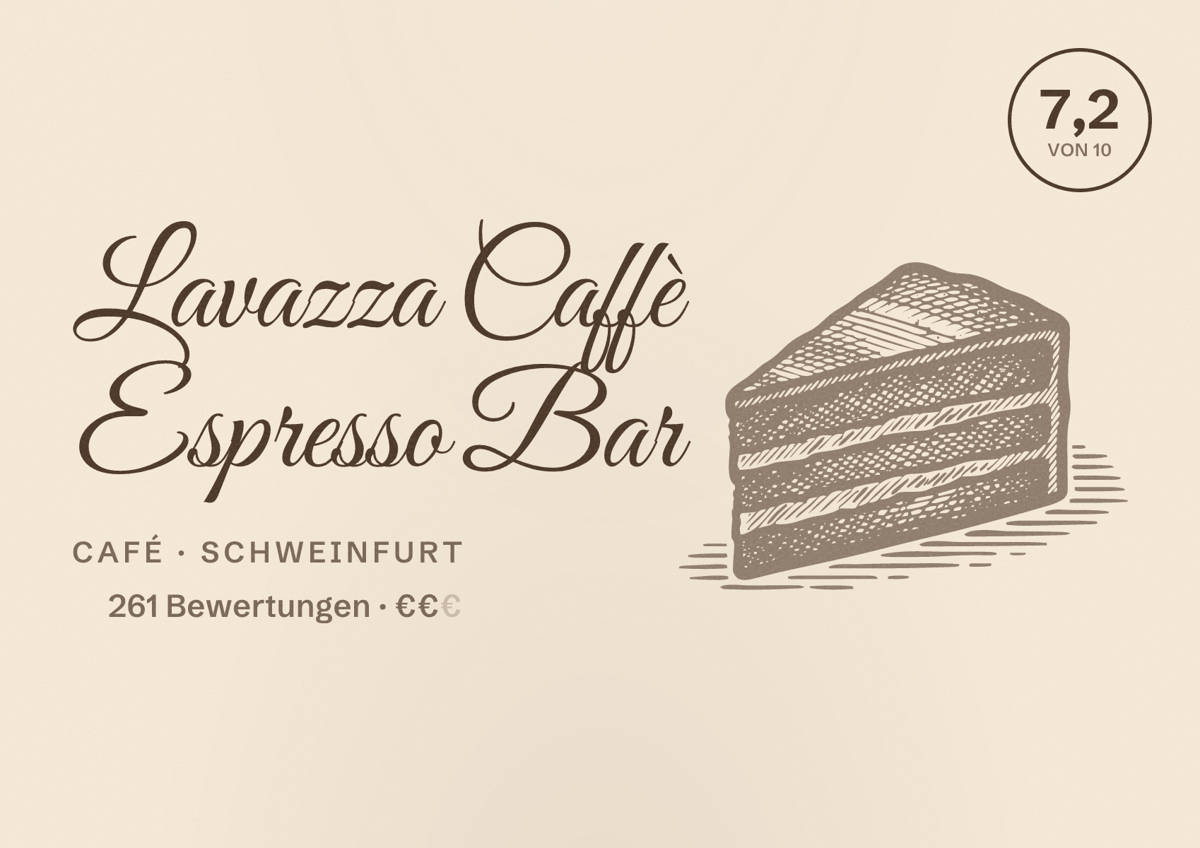 Illustriertes Poster von Lavazza Caffè Espresso Bar, Café in Schweinfurt: Bewertung 7,2 von 10 aus 261 Bewertungen, Preisniveau €€