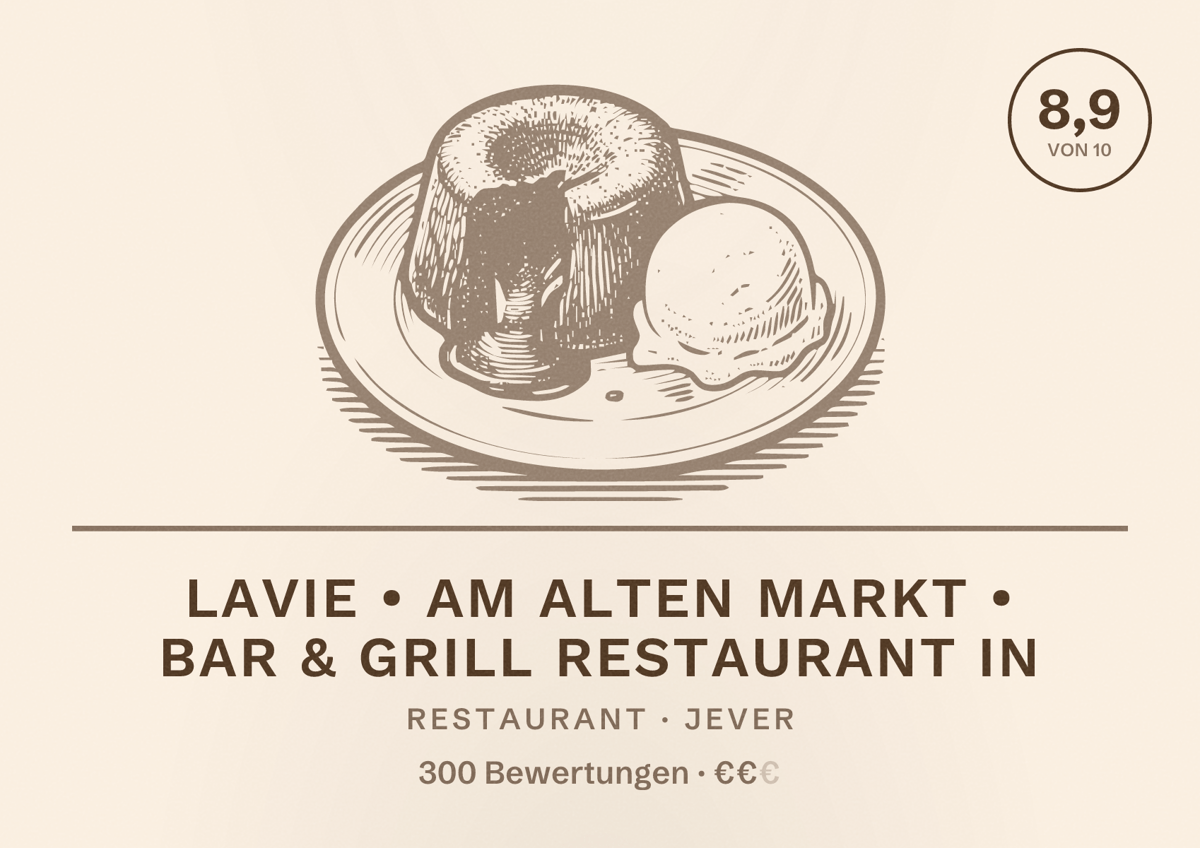 Illustriertes Poster von LAVIE • Am Alten Markt • Bar & Grill Restaurant in, Restaurant in Jever: Bewertung 8,9 von 10 aus 300 Bewertungen, Preisniveau €€