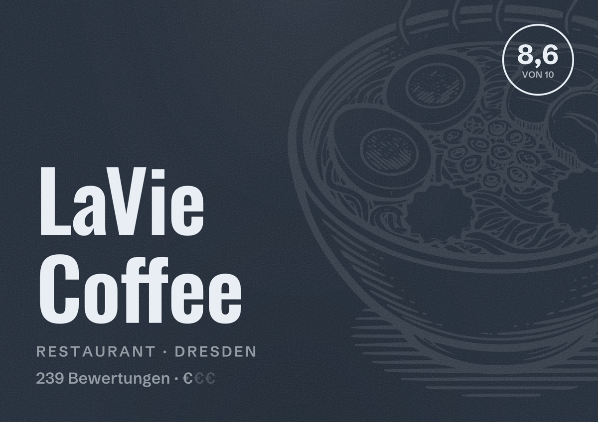 Illustriertes Poster von LaVie Coffee, Restaurant in Dresden: Bewertung 8,6 von 10 aus 239 Bewertungen, Preisniveau €