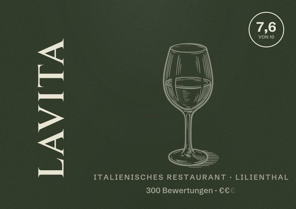 Illustriertes Poster von LaVita, Italienisches Restaurant in Lilienthal: Bewertung 7,6 von 10 aus 300 Bewertungen, Preisniveau €€