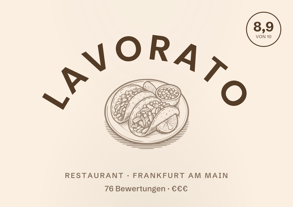 Illustriertes Poster von Lavorato, Restaurant in Frankfurt am Main: Bewertung 8,9 von 10 aus 76 Bewertungen, Preisniveau €€€