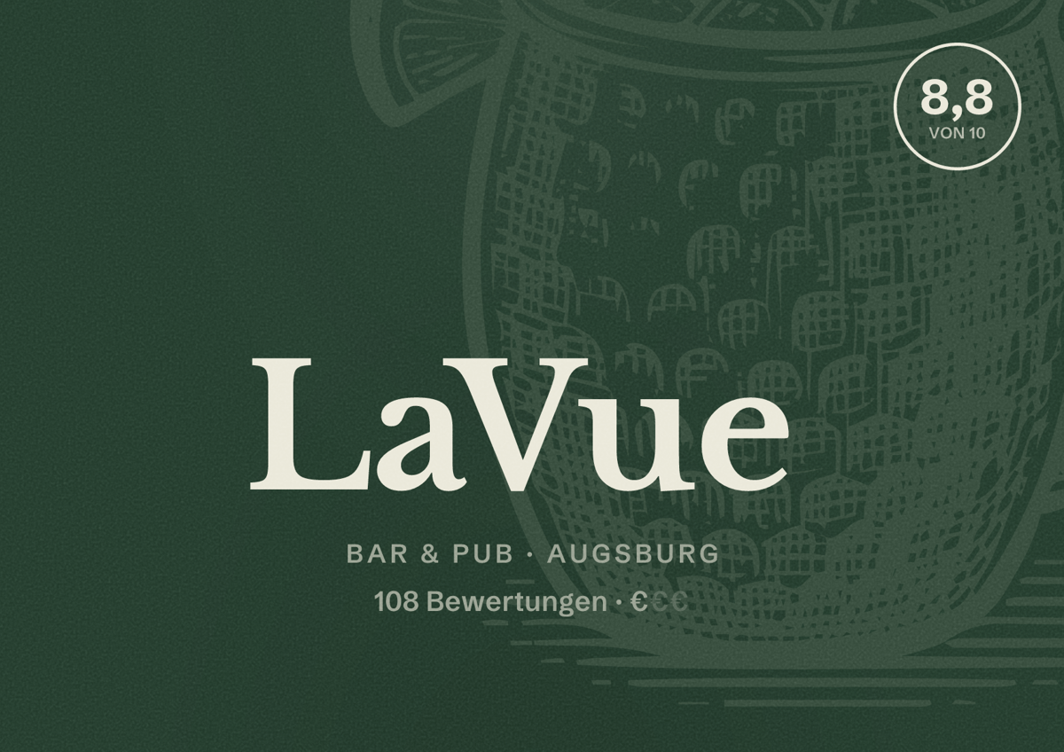 Illustriertes Poster von LaVue, Bar & Pub in Augsburg: Bewertung 8,8 von 10 aus 108 Bewertungen, Preisniveau €