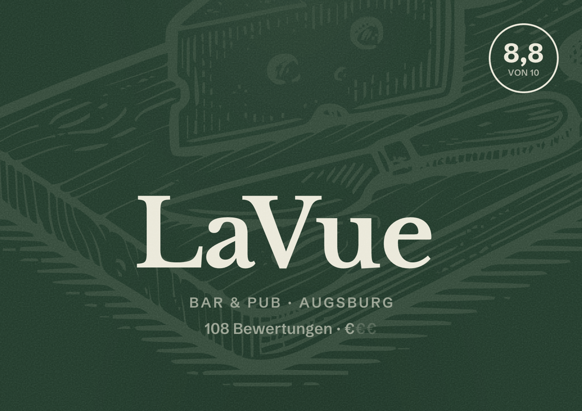 Illustriertes Poster von LaVue, Bar & Pub in Augsburg: Bewertung 8,8 von 10 aus 108 Bewertungen, Preisniveau €