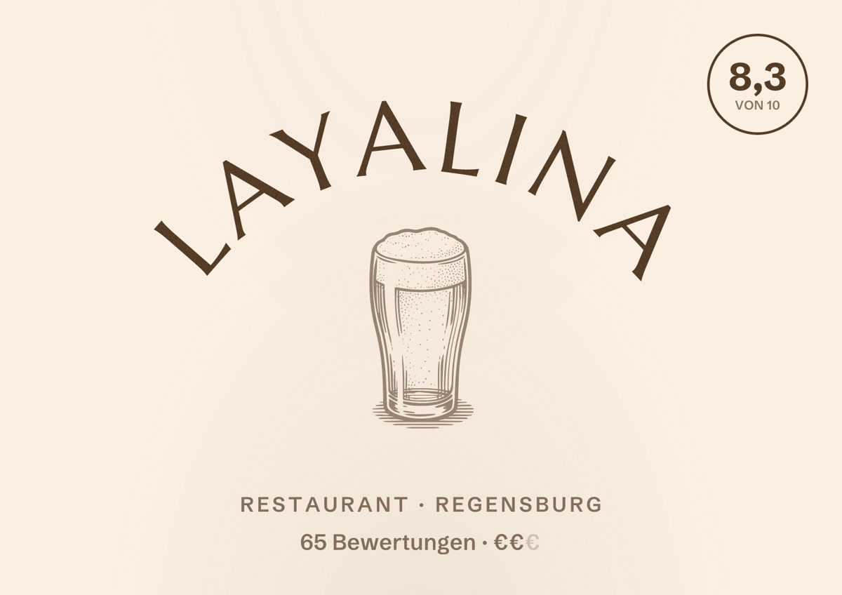 Illustriertes Poster von Layalina, Restaurant in Regensburg: Bewertung 8,3 von 10 aus 65 Bewertungen, Preisniveau €€