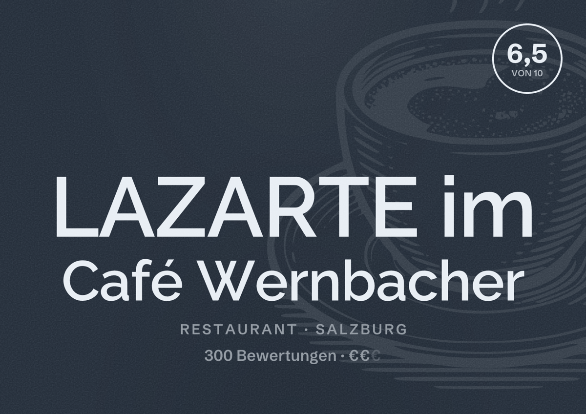 Illustriertes Poster von LAZARTE im Café Wernbacher, Restaurant in Salzburg: Bewertung 6,5 von 10 aus 300 Bewertungen, Preisniveau €€