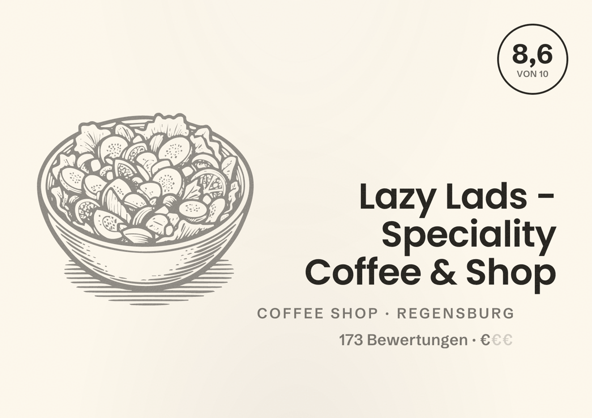 Illustriertes Poster von Lazy Lads - Speciality Coffee & Shop, Coffee Shop in Regensburg: Bewertung 8,6 von 10 aus 173 Bewertungen, Preisniveau €