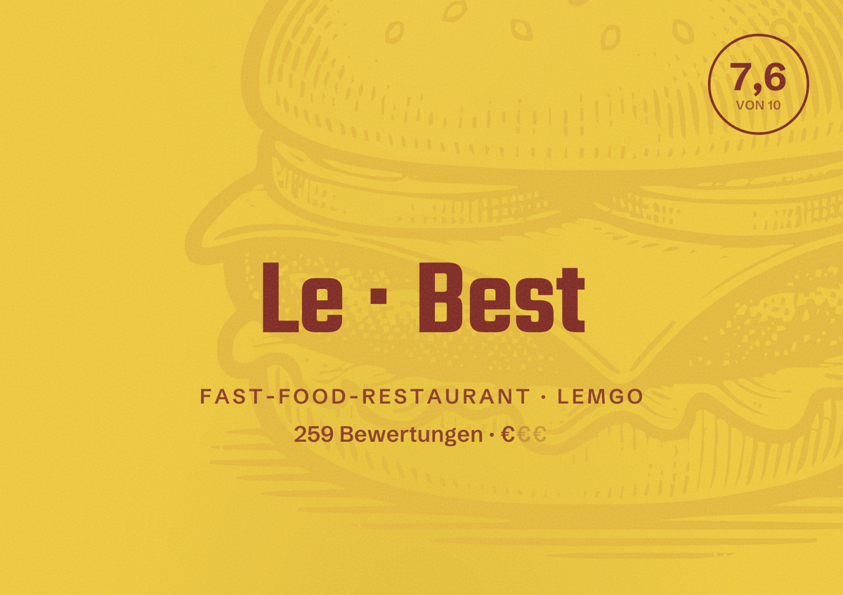 Illustriertes Poster von Le Best, Fast-Food-Restaurant in Lemgo: Bewertung 7,6 von 10 aus 259 Bewertungen, Preisniveau €