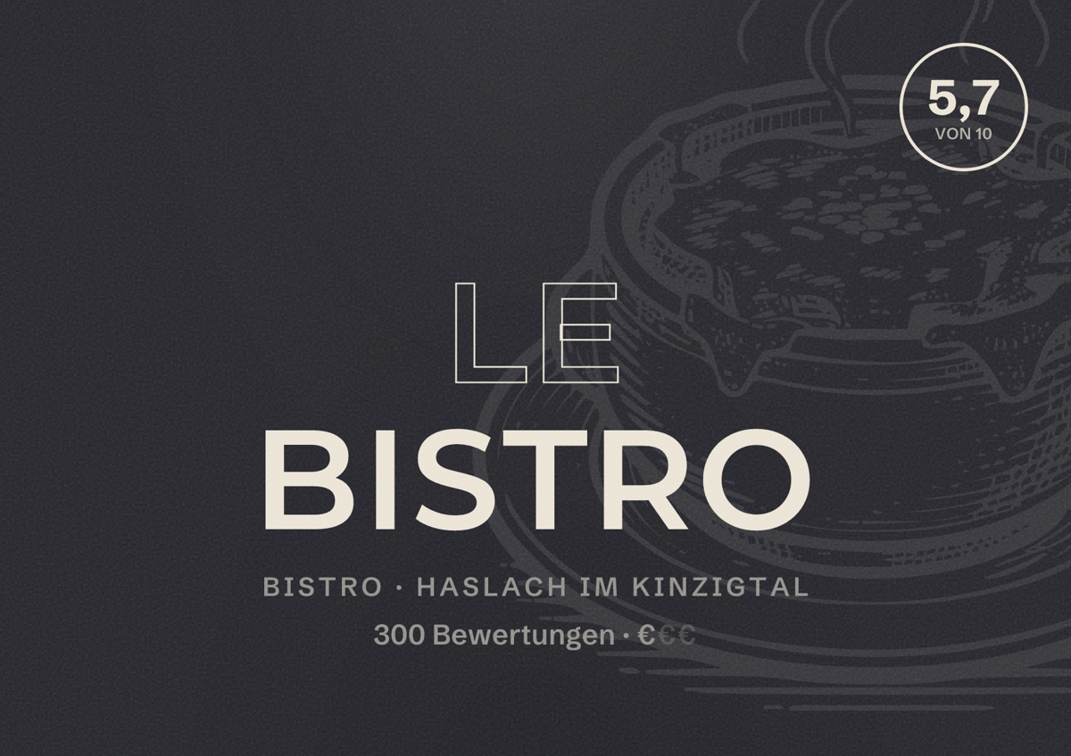 Illustriertes Poster von Le Bistro, Bistro in Haslach im Kinzigtal: Bewertung 5,7 von 10 aus 300 Bewertungen, Preisniveau €