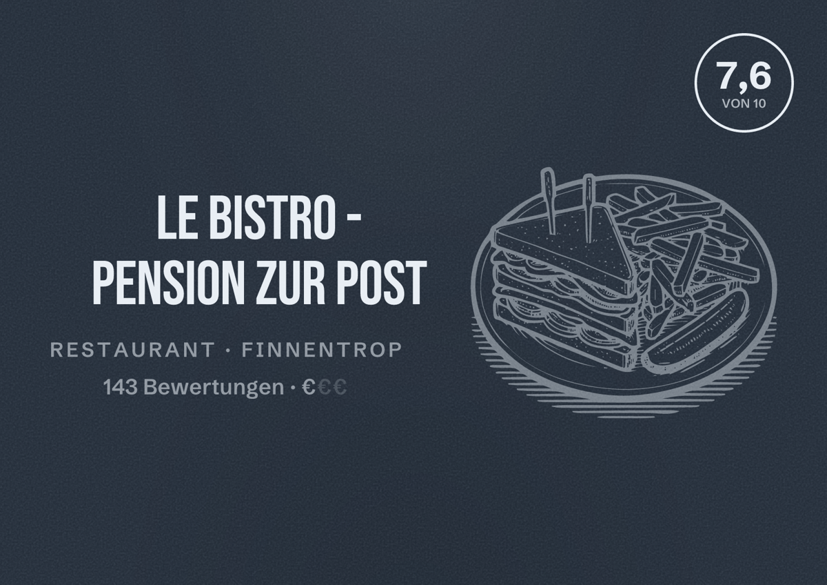 Illustriertes Poster von Le Bistro - Pension zur Post, Restaurant in Finnentrop: Bewertung 7,6 von 10 aus 143 Bewertungen, Preisniveau €