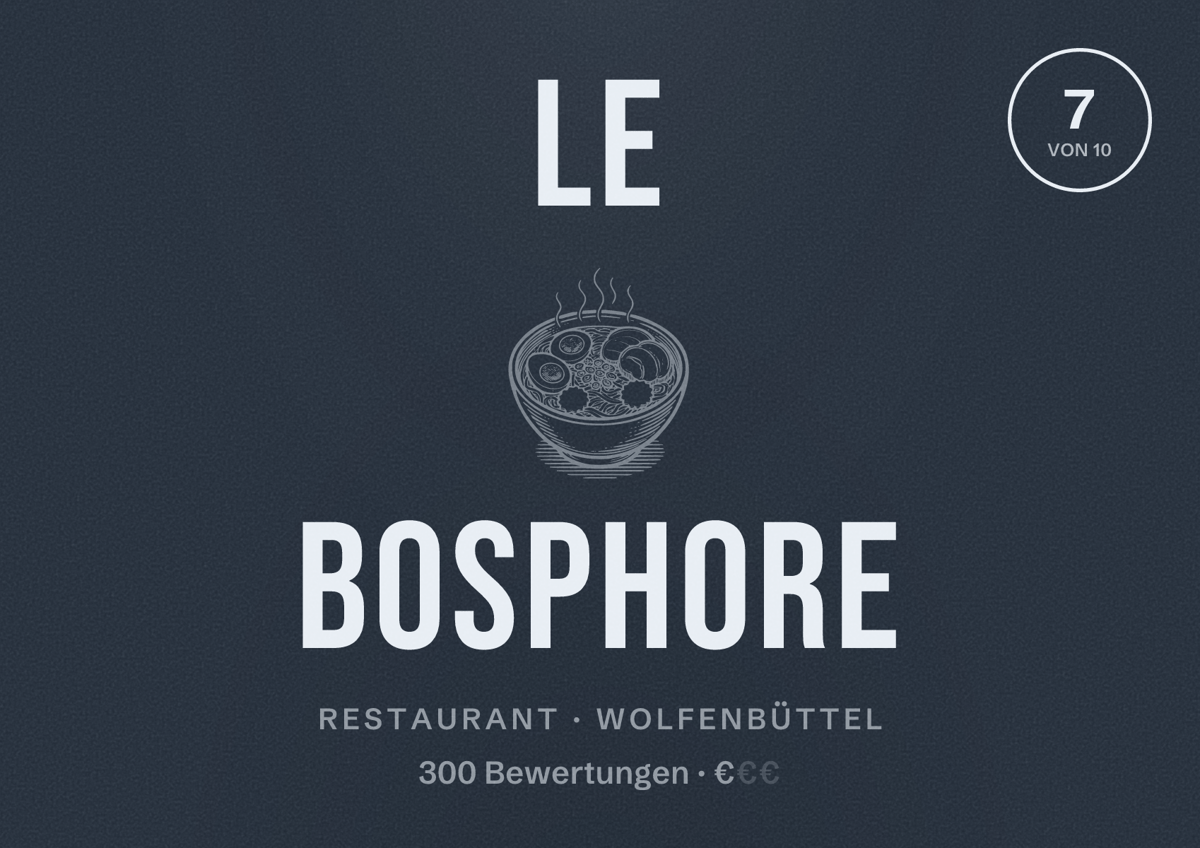 Illustriertes Poster von Le Bosphore, Restaurant in Wolfenbüttel: Bewertung 7 von 10 aus 300 Bewertungen, Preisniveau €