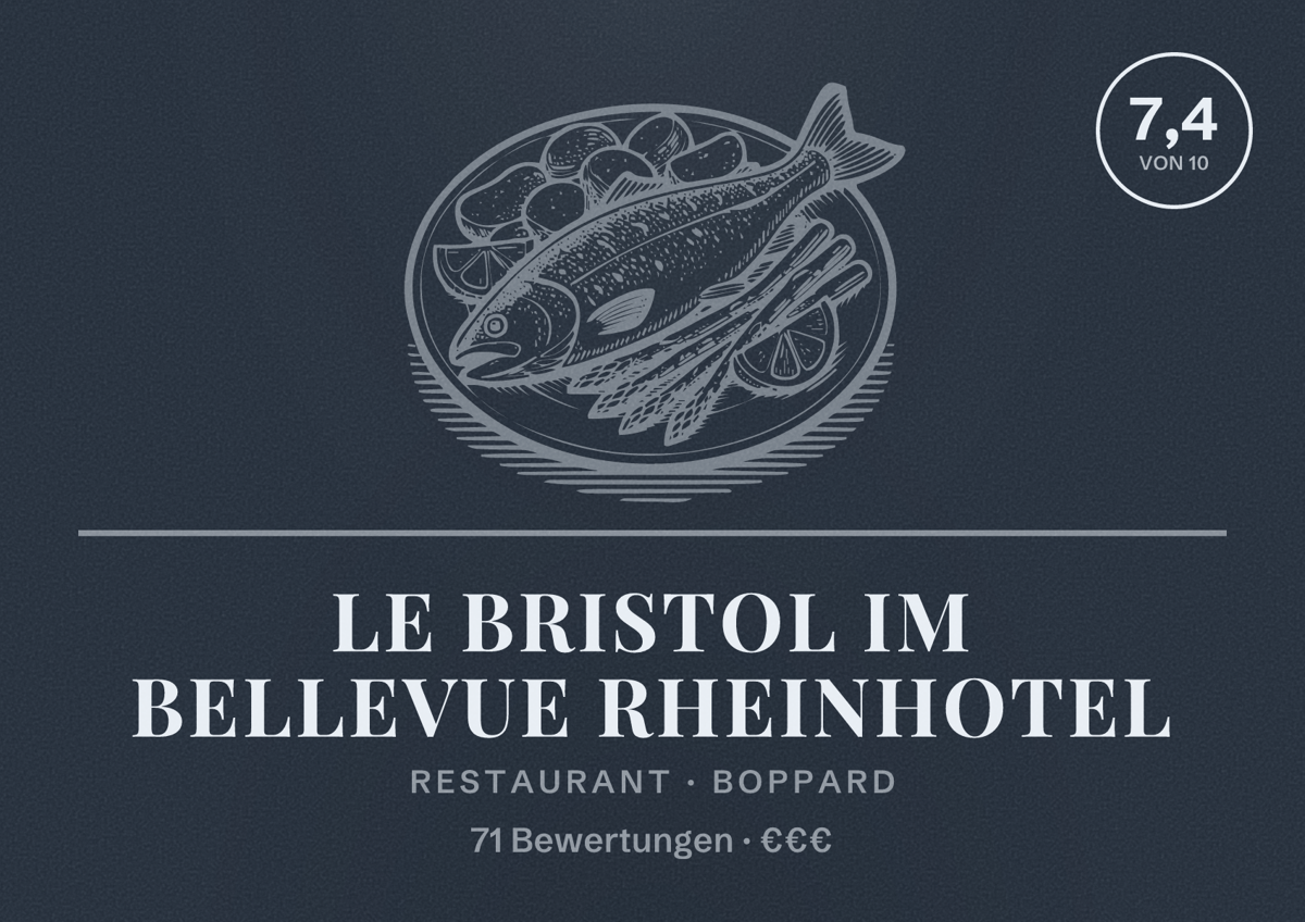 Illustriertes Poster von Le Bristol im Bellevue Rheinhotel, Restaurant in Boppard: Bewertung 7,4 von 10 aus 71 Bewertungen, Preisniveau €€€