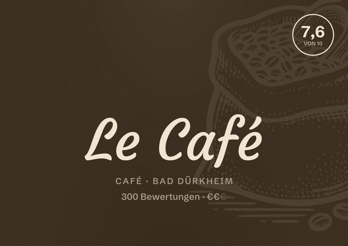 Illustriertes Poster von Le Café, Café in Bad Dürkheim: Bewertung 7,6 von 10 aus 300 Bewertungen, Preisniveau €€