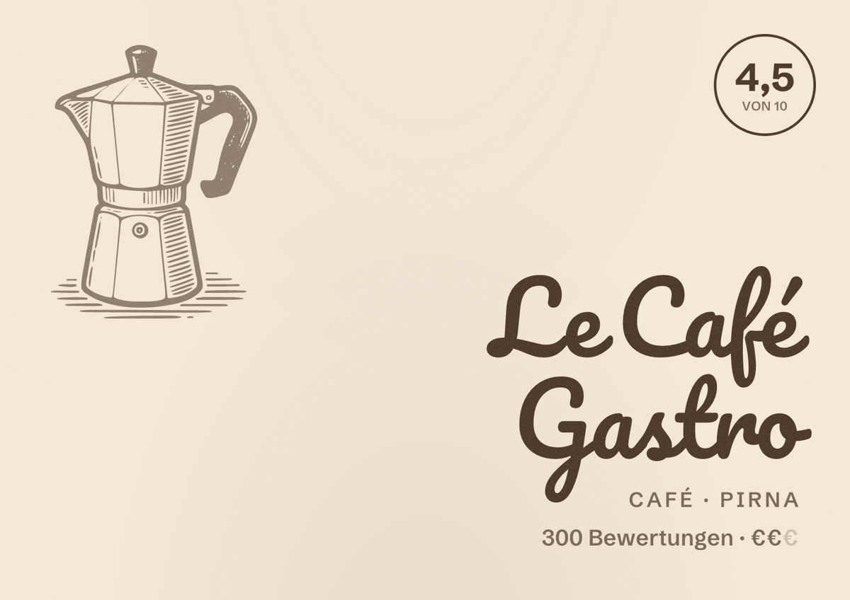 Illustriertes Poster von Le Café Gastro, Café in Pirna: Bewertung 4,5 von 10 aus 300 Bewertungen, Preisniveau €€