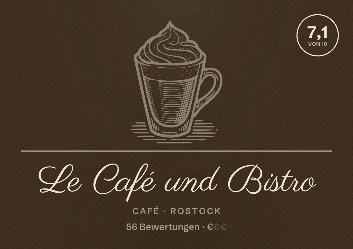 Illustriertes Poster von Le Café und Bistro, Café in Rostock: Bewertung 7,1 von 10 aus 56 Bewertungen, Preisniveau €