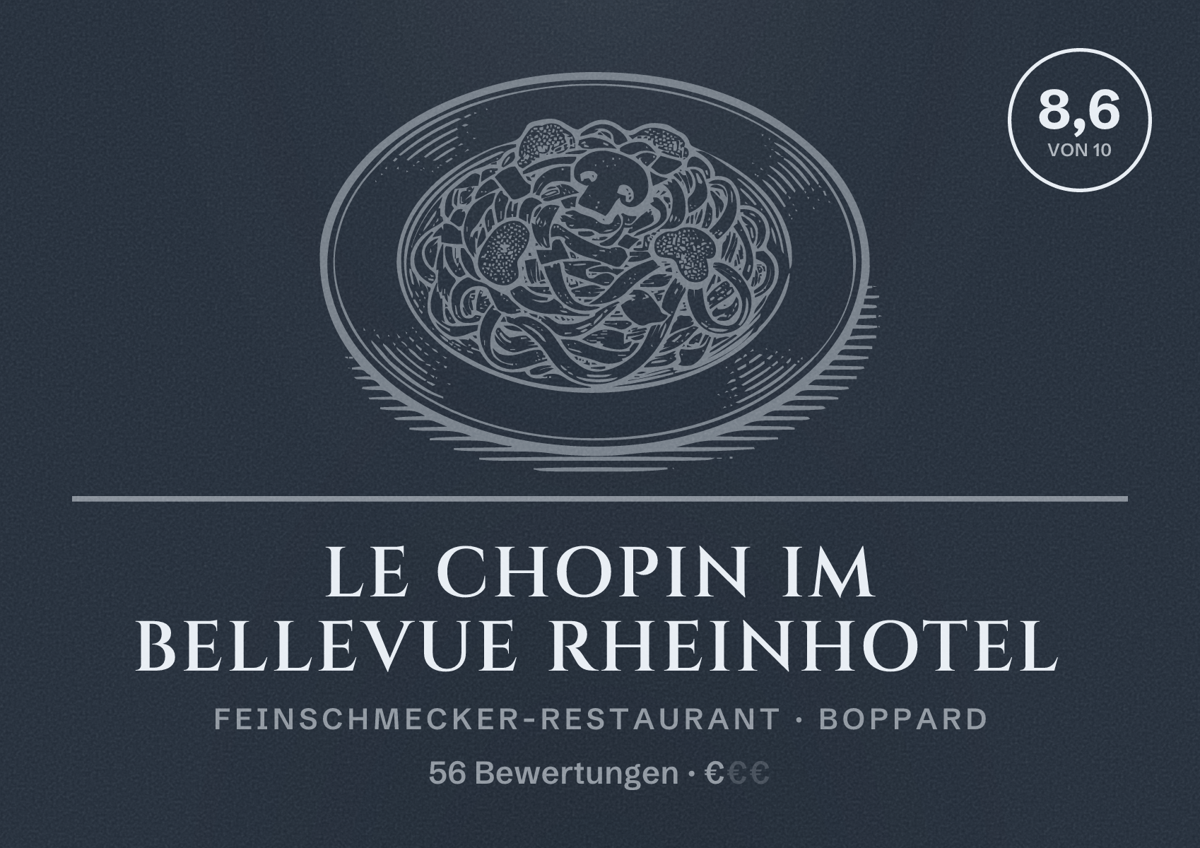 Illustriertes Poster von Le Chopin im Bellevue Rheinhotel, Feinschmecker-Restaurant in Boppard: Bewertung 8,6 von 10 aus 56 Bewertungen, Preisniveau €