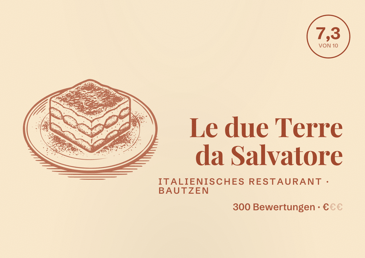 Illustriertes Poster von Le due Terre da Salvatore, Italienisches Restaurant in Bautzen: Bewertung 7,3 von 10 aus 300 Bewertungen, Preisniveau €