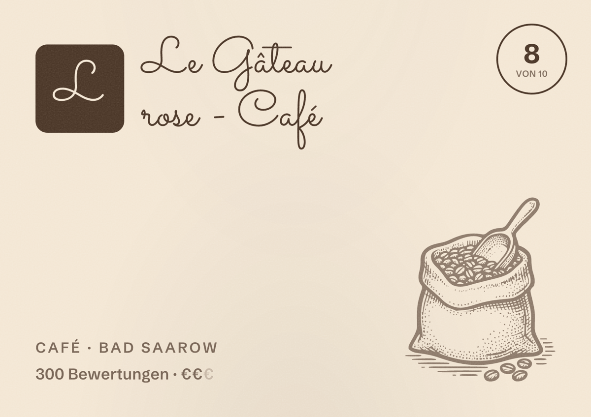 Illustriertes Poster von Le Gâteau rose - Café, Café in Bad Saarow: Bewertung 8 von 10 aus 300 Bewertungen, Preisniveau €€