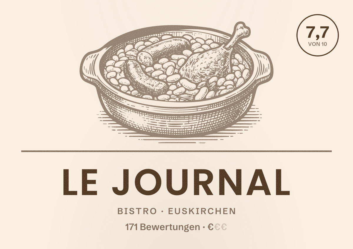 Illustriertes Poster von LE JOURNAL, Bistro in Euskirchen: Bewertung 7,7 von 10 aus 171 Bewertungen, Preisniveau €