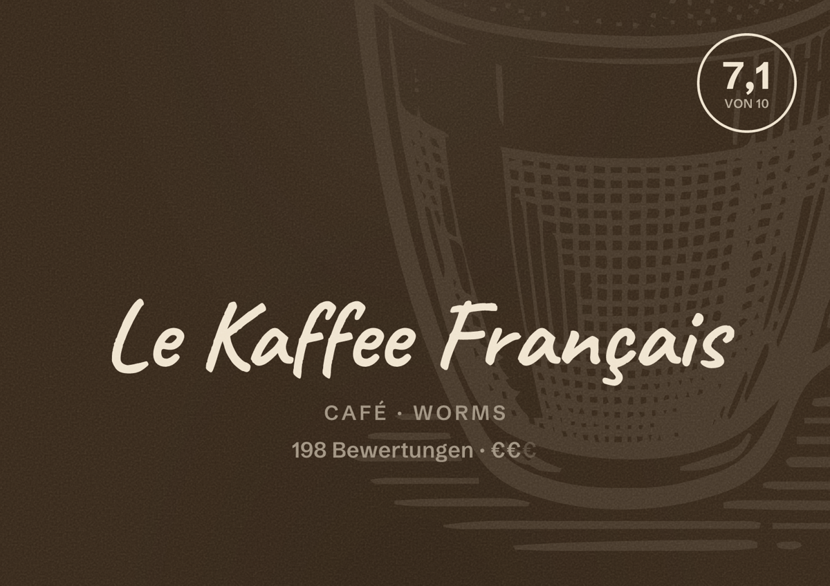 Illustriertes Poster von Le Kaffee Français, Café in Worms: Bewertung 7,1 von 10 aus 198 Bewertungen, Preisniveau €€